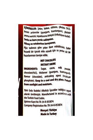 Sıcak Çikolata Içecek Tozu 250 Gr Diğer