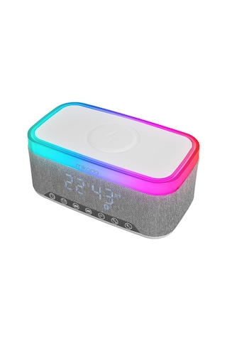 Mikado MD-W8 1200mAh 10W Gri Bluetooth-Usb-Kablosuz Şarj RGB-Gece Lambası Özellikli Alarmlı Saat Speaker