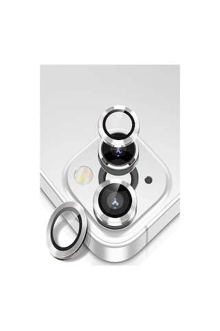 iPhone 13 Uyumlu Alüminyum Alaşım Temperli Cam Kamera Lens Koruyucu - Gümüş