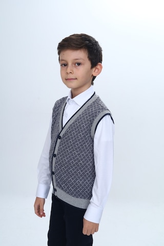 Toontoy Kids Toontoy Erkek Çocuk V Yaka Düğmeli Triko Yelek - Diagonal Desenli Antrasit