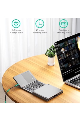 Touchpad Fare İle Sony D6653 İle Uyumlu İnce Katlanabilir Kablosuz Klavye, 48h Kullanım