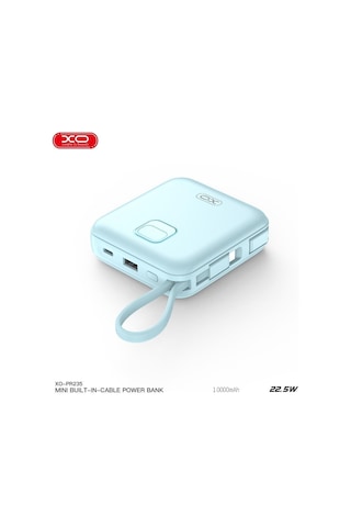 Pr235 22.5w Usb-c Type-c Lightning Kablolu 10000 Mah Led Ekranlı Powerbank Şarj Aleti Mavi