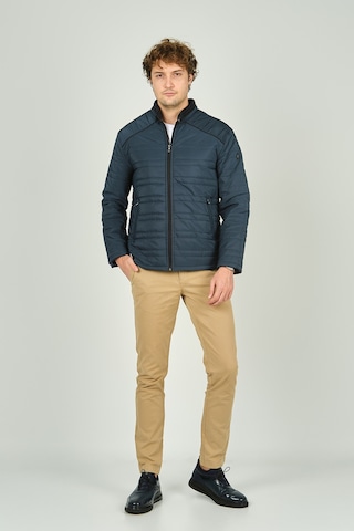 Lucas Erkek Dik Yaka Deri Biyeli Kapitone Mont 4706 Petrol Petrol