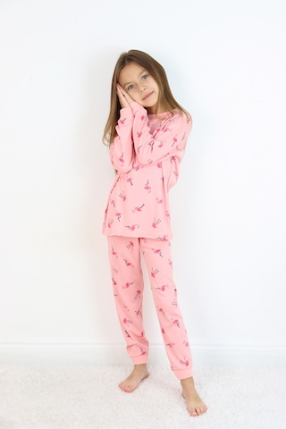 Kız Çocuk Orta Kalınlıkta Basic Baskılı Pijama Takımı Koyu Pembe