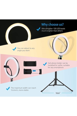 Abatech Ring Fill Light Led Selfie Halka Işık 8w 5500k Tripod Siyah