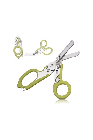 Hfambition Yeşil Çekirdekli Çok İşlevli Açık-kapalı Makas: Dış Mekan, Kamp İçin Çelik Gergi Kesici, Cam Kırıcı Ve Ölçü Çizgili Araç