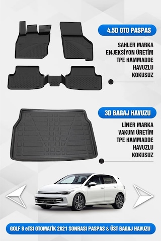 Volkswagen Golf 8/8.5 Otomatik Uyumlu 4.5d Premium Havuzlu Oto Paspas Ve Liner Üst Bagaj Havuzu