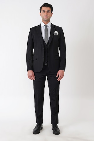 Efor Slim Fit Esnek Pamuklu Dokulu Siyah Yelekli Takım Elbise Tk 959