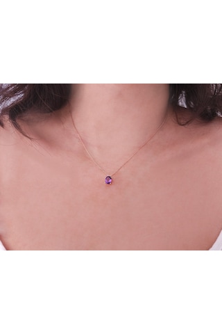 Sirius Oval Ametist Taşlı Esila Kolye 0802p0017