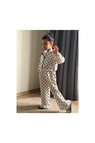 Toikids Kız Çocuk Puantiyeli Kapüşonlu 2 Li Kız Takım Beyaz