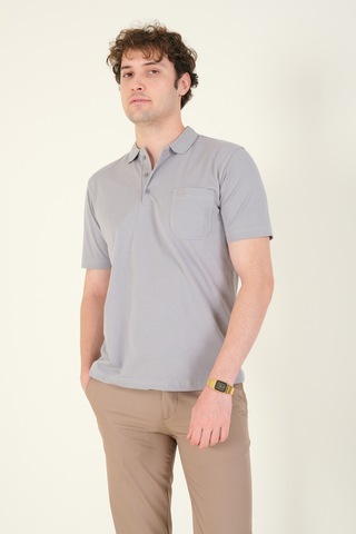 Giyim Dünyası Erkek Süprem Kumaş Cepli Polo Yaka T-shirt Gri 001