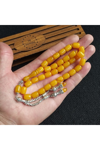 Vipkehribar Sarı Hareli Sıkma Kehribar Yılangözü Tesbih 8 x11 MM