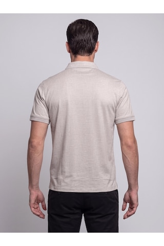 Bej Mikro Desenli Regular Fit Erkek Polo Yaka Tişört