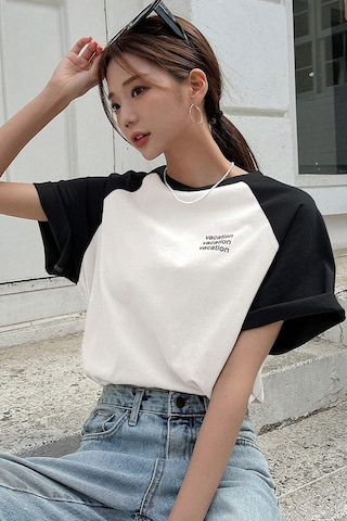 Vocation Parçalı Süprem T-shirt - Beyaz Siyah Baskılı Oversize Bisiklet Yaka Kısa Kol Tişört Beyaz-siyah
