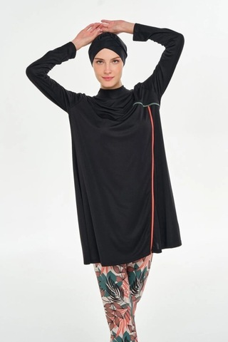 Rozamay 252607 Celia Tam Boy Lycralı Dijital Desen Tesettür Mayo Siyah