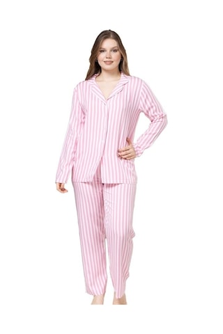 Yaren Collection Pamuklu Kadın Pijama Takımı Uzun Kollu Nefes Ala Pembe
