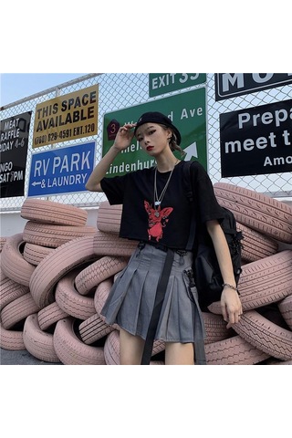 Yüksek Bel Kadın Mini Etek Punk Tarzı Cep Kadın Eteği Yaz Streetweed Kadın Pilili Etek Siyah