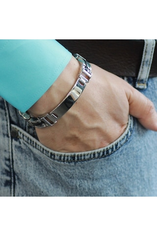 Kişiye Özel İsim Yazılı Silver Renk Çelik Erkek Bileklik Model-2