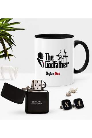 Kişiye Özel The Godfather Siyah Kupa Çakmak Kol Düğmesi Seti