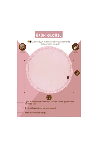 Mordesign Bebek/çocuk Oyun Halısı, Yenidoğan Emekleme Pedi, Aktivite Matı, Çok Amaçlı Minder, Kampçı Serisi 110 X 110 Pudra