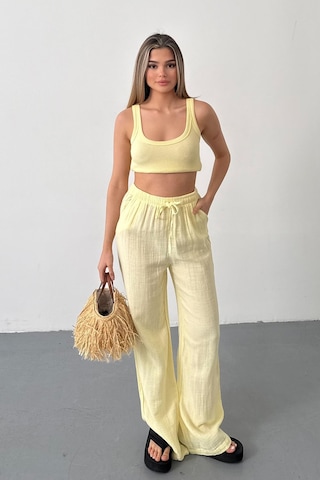 Jee Lee Kadın Beli Ayarlanabilir Çift Cepli Bol Paça Pantolon Sarı - 26y 4010 Sarı