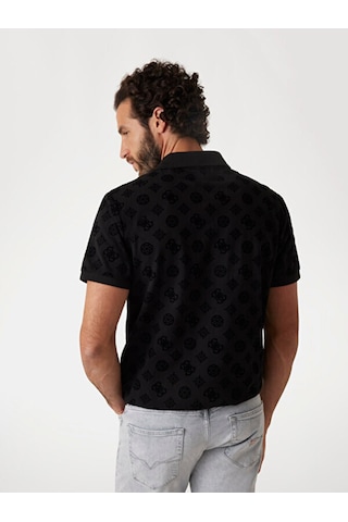 Ss Flocked Erkek Polo T-shirt Siyah