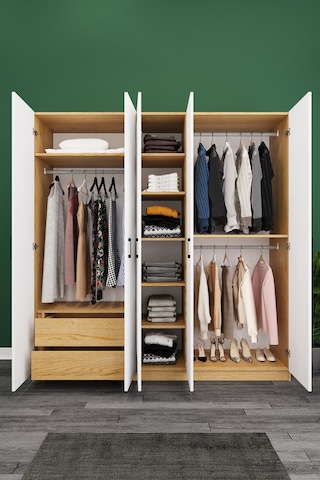 Asra Trend Lüks 5 Kapaklı Çekmeceli Gardırop %100 Mdf Askılı Aynalı Düzenleyici Elbise Dolabı G-04 Çok Renkli