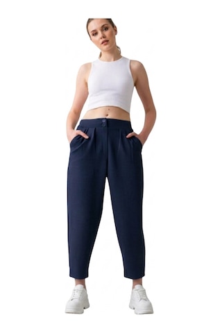 Thiff Gymwear Çift Düğmeli Havuç Model Bilek Boy Kadın Kumaş Pantolon Lacivert