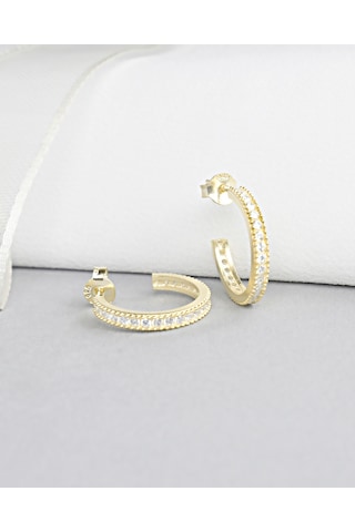Brezza Lusso Jewelry 18k Serie Oro Tamtur Işıltı Dizilim Night Kadın Gümüş Küpe 18 Mm
