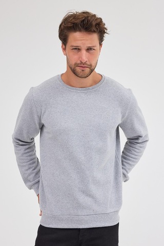 Comeor Erkek Gri Fit Normal Kesim Pamuklu Basic Bisiklet Yaka Sweatshirt Gri