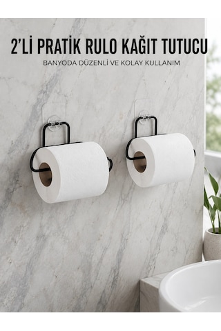 Mey İthalat 2 Adet Siyah Yapışkanlı Kağıtlık Duvar Tipi Tuvalet Kağıdı Ve Rulo Tutucu Çok Renkli