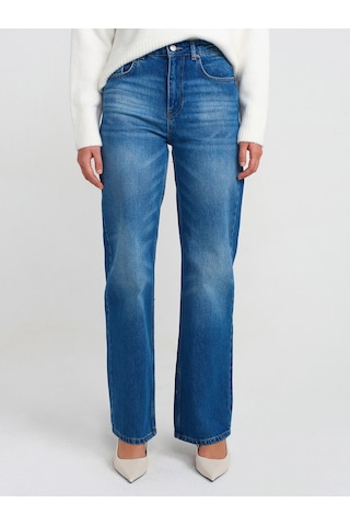 Dilvin 71742 Lazer Yıkama Stright Denim Pantolon Mavi