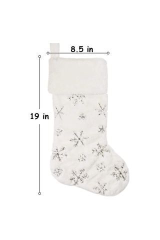 Reedark Büyük Noel Çorabı 4'lü Set - Krem Beyaz Yapay Kürk Ve Pullu Kar Tanesi Desenli Diğer