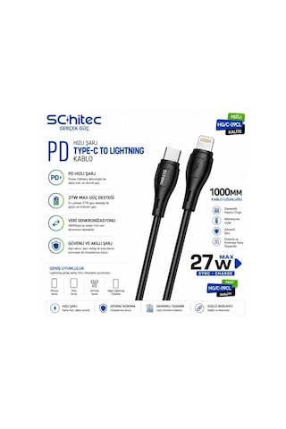 Schitec 38w 2 Çıkışlı Süper Hızlı Şarj Başlığı Ve 60w Type-c To Lightning Hızlı Şarj Ve Data Kablosu Siyah
