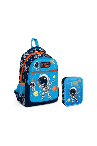Coral High Mavi Astronot Erkek Çocuk Okul Çantası Ve Organizer Kalemlik Seti 23486+11149 MAvi
