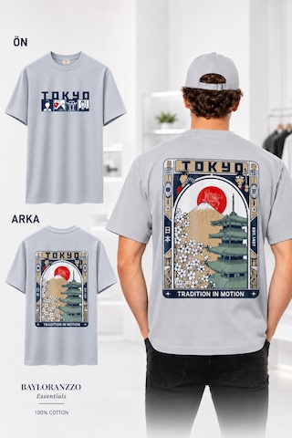 Bayloranzzo Tokyo City %100 Pamuk Heavy Cotton Premium Kalite Unisex Tişört Gri
