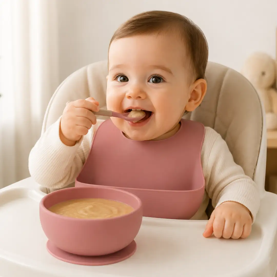 Vakumlu Silikon Bebek Mama Kasesi Kaydırmaz Vakum Tabanlı Mama Kasesi Pembe