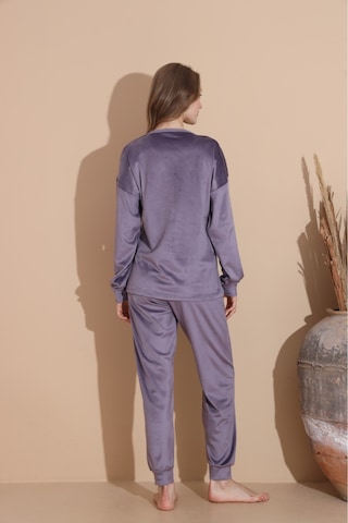 Lukitus Kadife Uzun Kol Kadın Pijama Takımı Gri