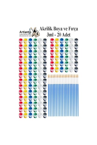 Akrilik Boya 3 Ml 6 Renk Resim Fırçası 20 Paket Mini Küçük Akrilik Boya Taş Ahşap Seramik Tuval Alçı Tuval Etk