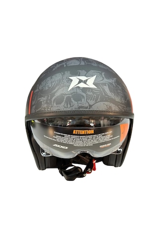 Motosiklet Kaskı Retro Güneş Vizörlü Hornet S Sv Skulls B5 Mat Kırmızı Motorcu Kask Çok Renkli