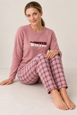 Gd Goldoremi Kadın Ekose Desen Likralı Termal Rahat Kumaş Gül Uzun Kollu Pijama Takımı GÜL KURUSU