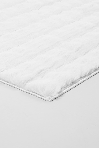 Maya Tavşan Tüyü Peluş Bubble Halı Kaymaz Tabanlı Makinede Yıkanabilir Yumuşak Halı Mya01 Beyaz