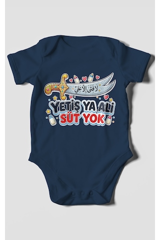 Morivokids Yetiş Ya Ali Süt Yok. Kısa Kollu Bebek Body %100 Pamuk Lacivert