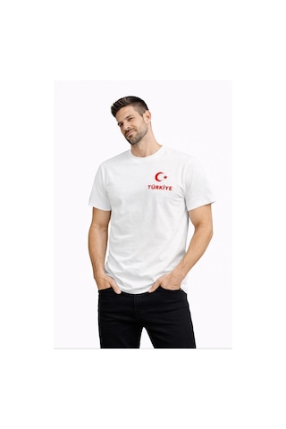 Novalisse Erkek Türkiye Ay Yıldız Baskılı Taraftar Forma T-shirt - Beyaz Çoklu Renk