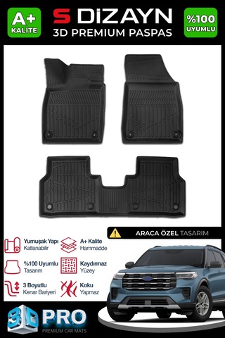 S-dizayn Ford Explorer 3d Pro Havuzlu Paspas 2025 Üzeri A+ Kalite