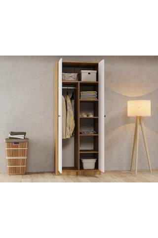 Kuzey Life Rami 2 Kapaklı 5 Raflı Askılı Gardırop 52cm Derinlik