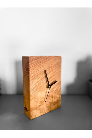 El Yapımı Kayın Ağacı Ahşap Masa Saati