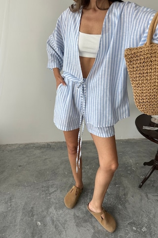 Moderie Butik Çizgili Tunik -şort Takım - Mavi