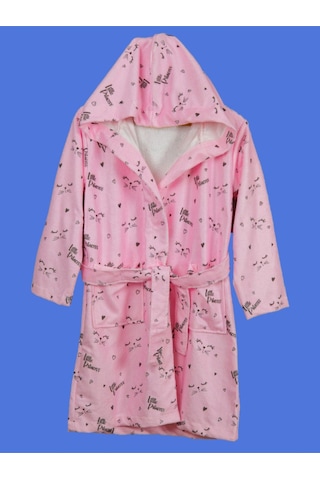 Baskılı Bambu Çocuk Bornozu Pembe