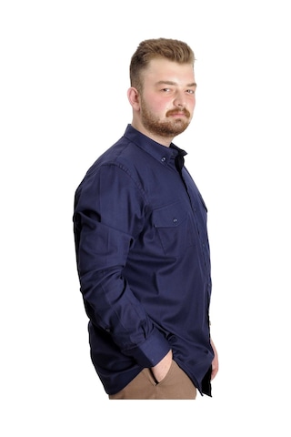 Mode Xl Büyük Beden Gömlek Gabardin Çift Cep Kapaklı 20360 Lacivert 001